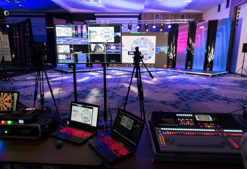 A professional AV staging & control setup by Spectrum Audio Visual for a live event in Denver, CO