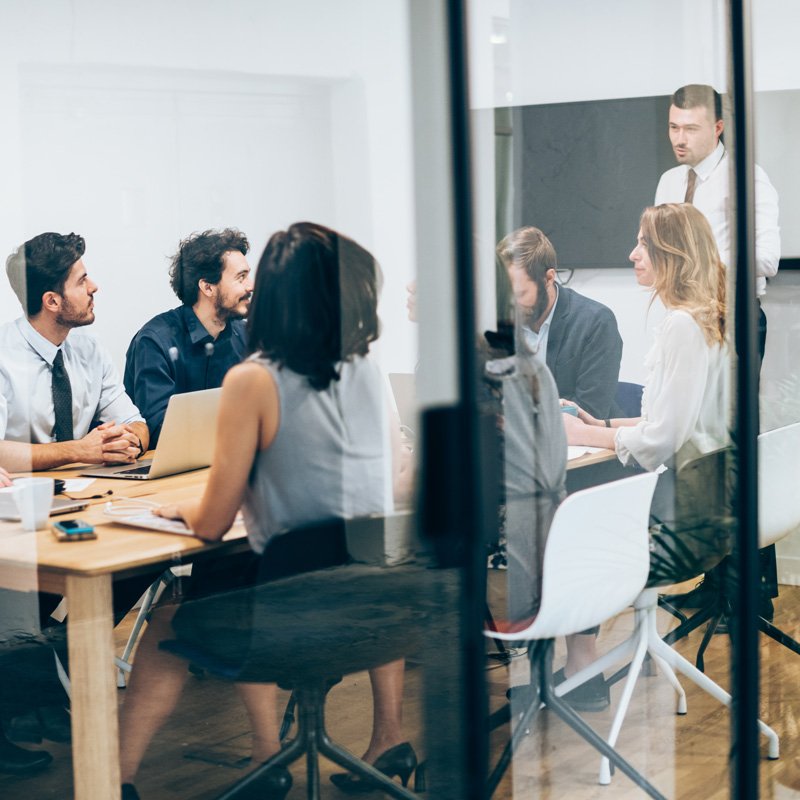 Business meeting AV setup with conference room equipment in Denver, CO